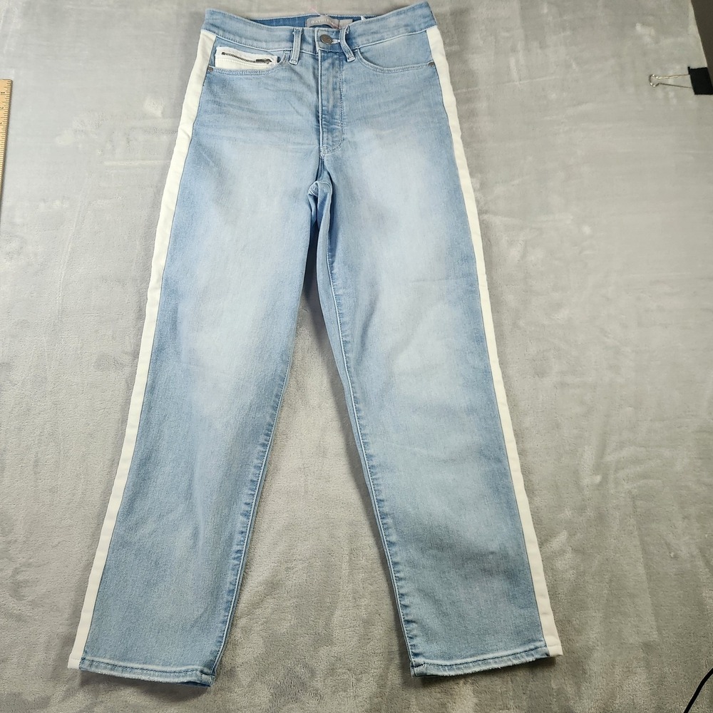 Athleta Jeans Sculptek Straight Leg Cropped Side Stripe Stretch Women's 4 Blue